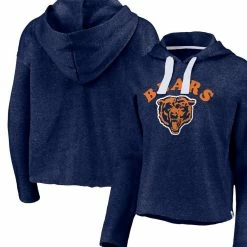 Fanatics Branded Women's Heathered Navy Chicago Bears Historic Logo Sport Resort Vintage Arc Cropped Raw Edge Pullover Hoodie