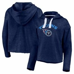 Fanatics Branded Women's Heathered Navy Tennessee Titans Historic Logo Sport Resort Vintage Arc Cropped Raw Edge Pullover Hoodie