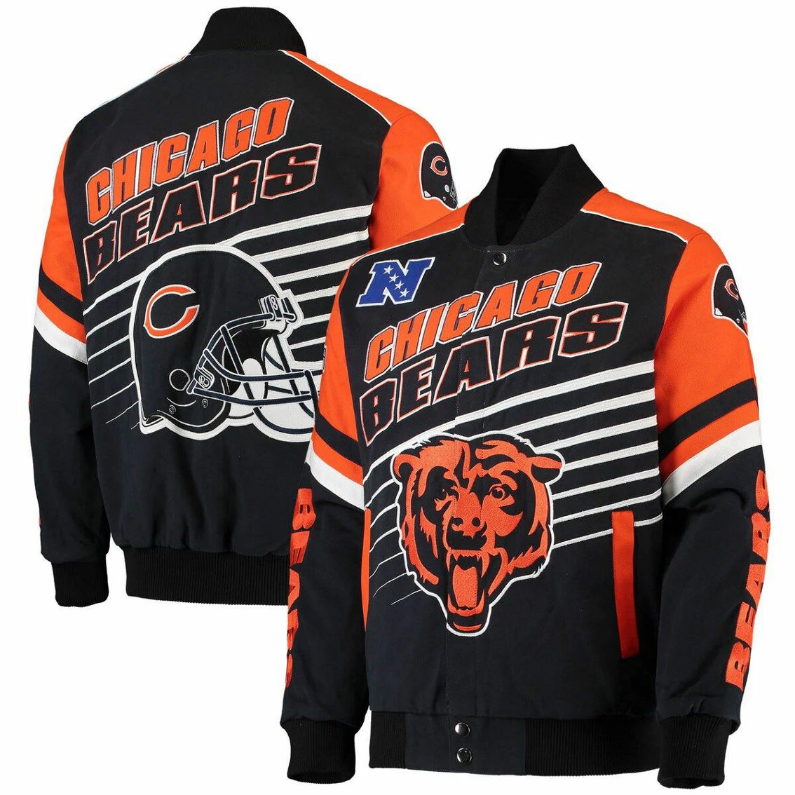 G-III Sports By Carl Banks Men's Navy/Orange Chicago Bears Extreme Strike Cotton Twill Full-Snap Jacket 3 G-III Sports By Carl Banks Men's Navy/Orange Chicago Bears Extreme Strike Cotton Twill Full-Snap Jacket