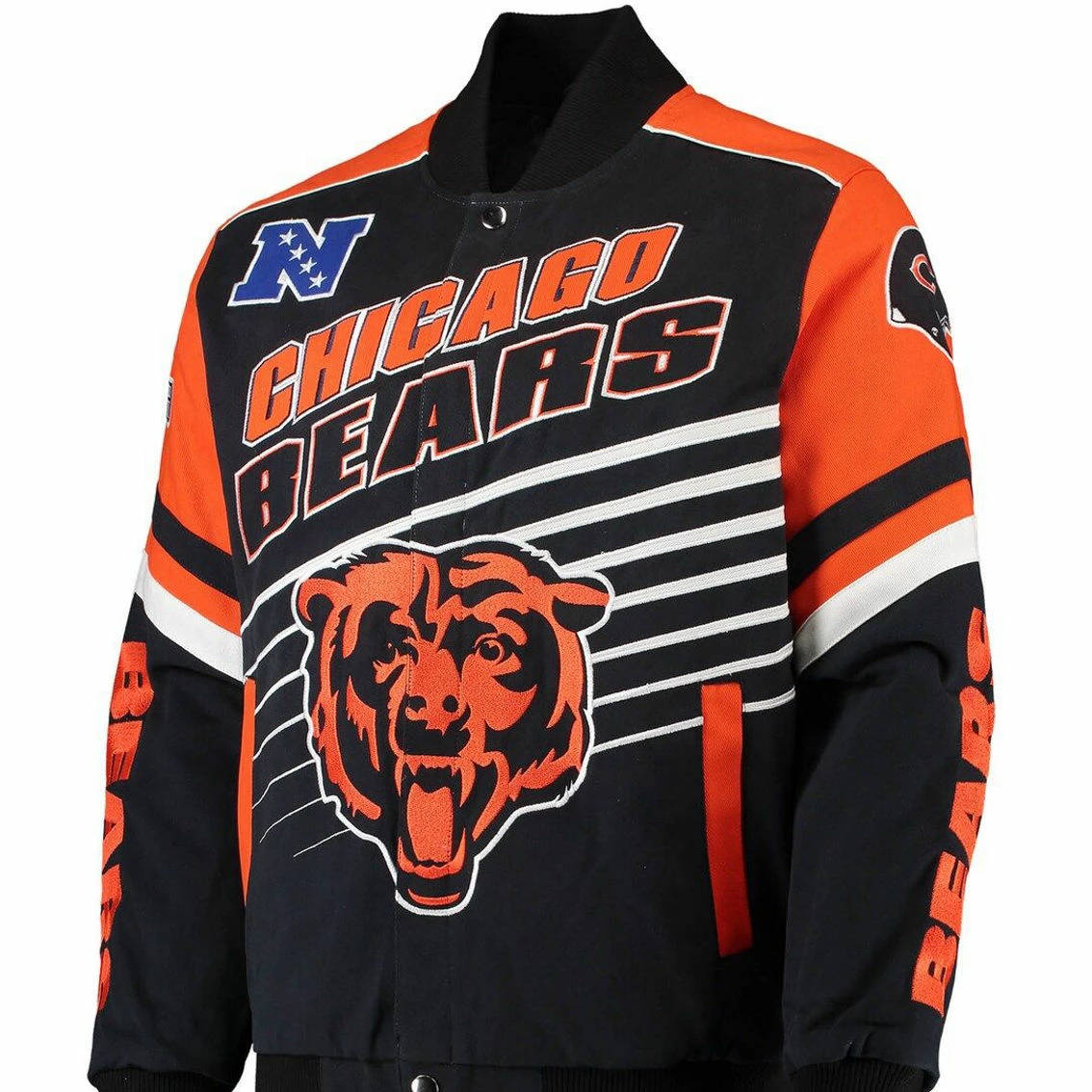 G-III Sports By Carl Banks Men's Navy/Orange Chicago Bears Extreme Strike Cotton Twill Full-Snap Jacket 5 G-III Sports By Carl Banks Men's Navy/Orange Chicago Bears Extreme Strike Cotton Twill Full-Snap Jacket - Image 3