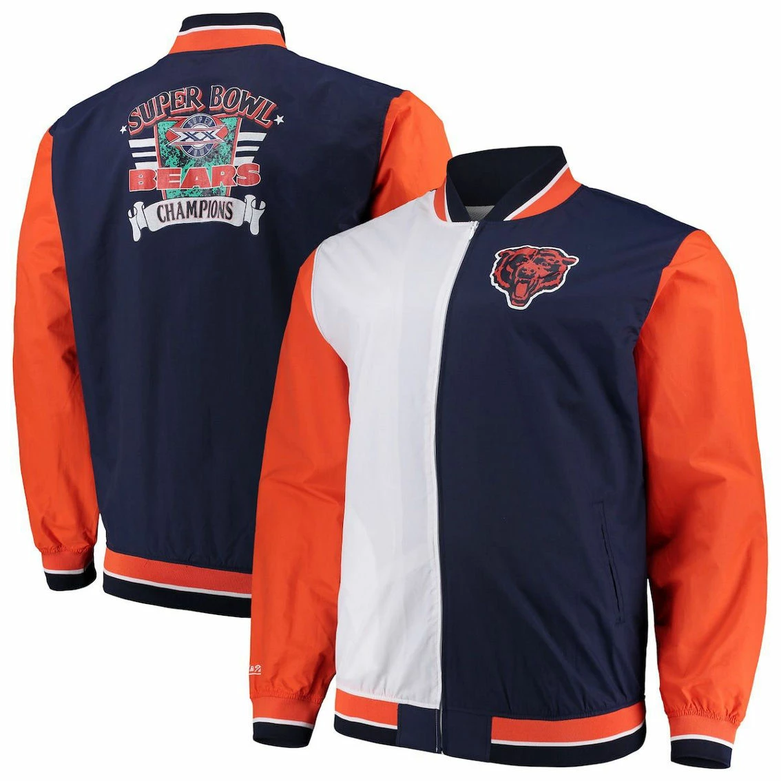 Mitchell & Ness Men's Navy/White Chicago Bears Big & Tall Team History 2.0 Warm-Up Jacket 4 Mitchell & Ness Men's Navy/White Chicago Bears Big & Tall Team History 2.0 Warm-Up Jacket - Image 2