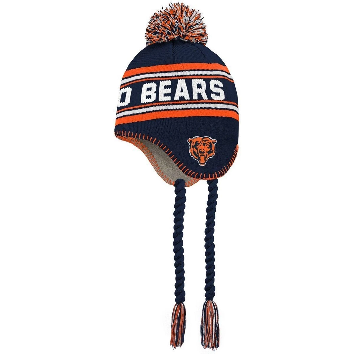 Outerstuff Youth Navy/Orange Chicago Bears Jacquard Tassel Knit Hat With Pom 4 Outerstuff Youth Navy/Orange Chicago Bears Jacquard Tassel Knit Hat With Pom - Image 2
