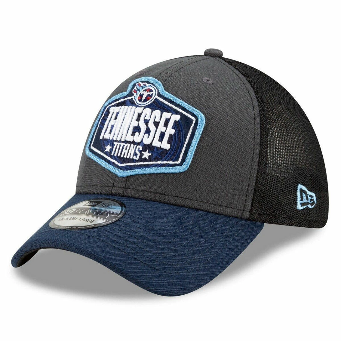 New Era Men's Graphite/Navy Tennessee Titans 2021 NFL Draft Trucker 39THIRTY Flex Hat 3 New Era Men's Graphite/Navy Tennessee Titans 2021 NFL Draft Trucker 39THIRTY Flex Hat