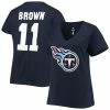Fanatics Branded Women's AJ Brown Navy Tennessee Titans Plus Size Name & Number V-Neck T-Shirt -Fanatics DSCO1136762914 BROWBL