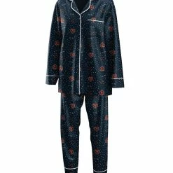 Women's WEAR By Erin Andrews Navy Chicago Bears Plus Size Long Sleeve Button-Up Shirt & Pants Sleep Set