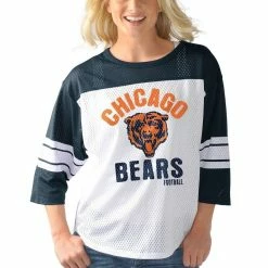 Women's G-III 4Her By Carl Banks White/Navy Chicago Bears First Team Three-Quarter Sleeve Mesh T-Shirt