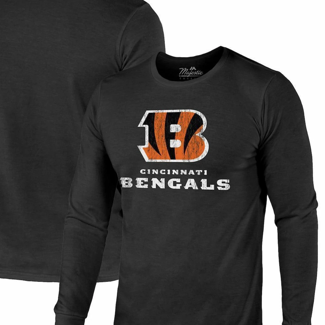 Majestic Threads Cincinnati Bengals Threads Lockup Tri-Blend Long Sleeve T-Shirt - Black 4 Majestic Threads Cincinnati Bengals Threads Lockup Tri-Blend Long Sleeve T-Shirt - Black - Image 2