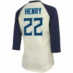 Majestic Threads Women's Derrick Henry Cream/Navy Tennessee Titans Player Raglan Name & Number 3/4-Sleeve T-Shirt -Fanatics DSCO1136765006 6662 ALT3