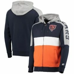 Starter Men's Navy/Orange Chicago Bears Playoffs Color Block Full-Zip Hoodie
