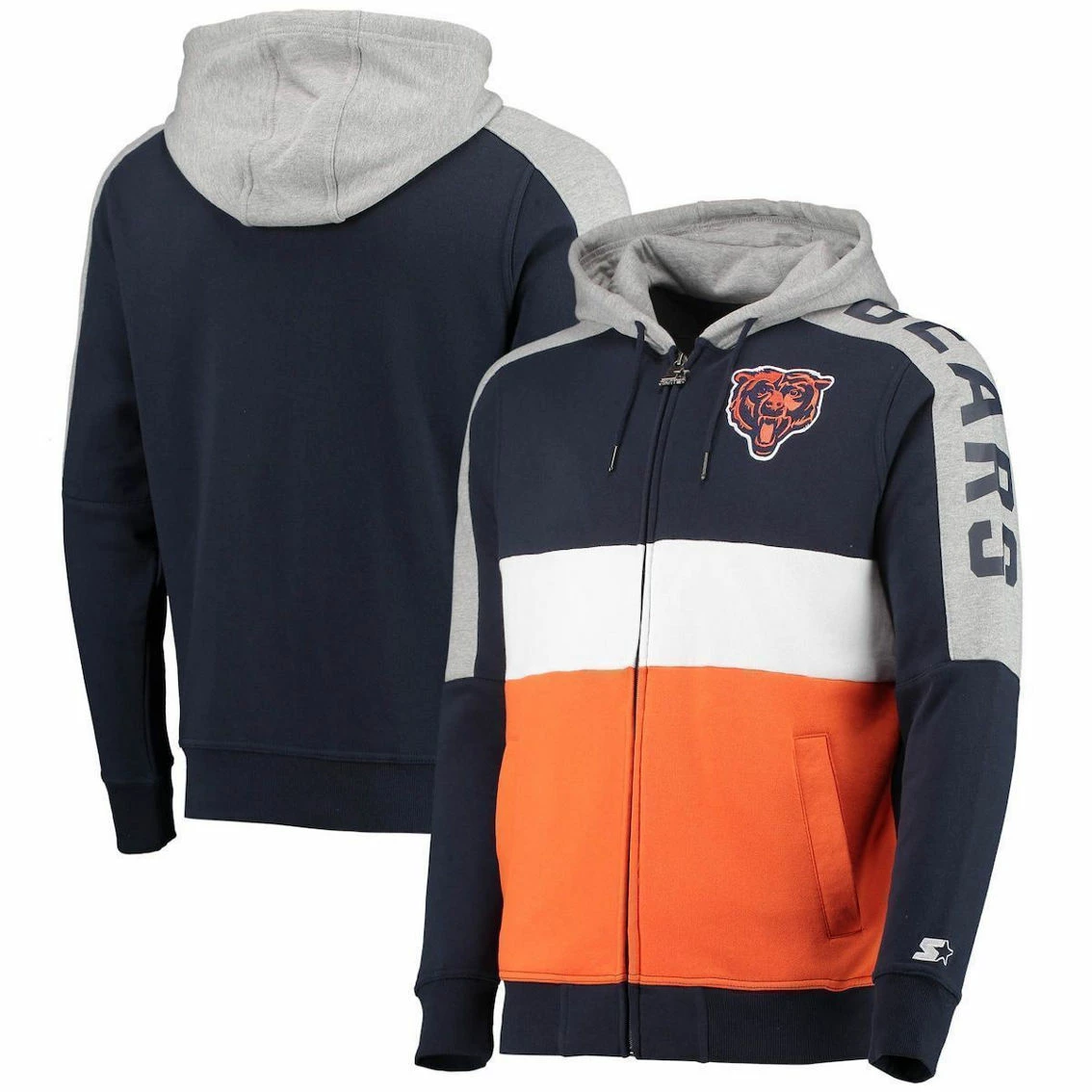 Starter Men's Navy/Orange Chicago Bears Playoffs Color Block Full-Zip Hoodie 4 Starter Men's Navy/Orange Chicago Bears Playoffs Color Block Full-Zip Hoodie - Image 2