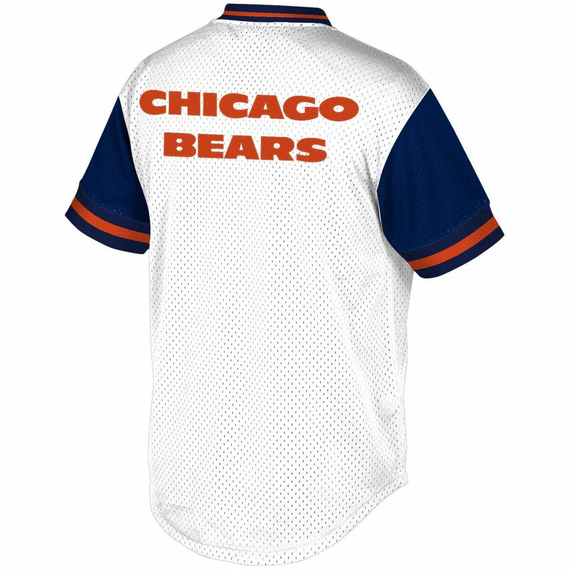 Mitchell & Ness Men's White/Navy Chicago Bears Historic Logo Mesh V-Neck T-Shirt 6 Mitchell & Ness Men's White/Navy Chicago Bears Historic Logo Mesh V-Neck T-Shirt - Image 4