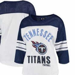 G-III 4Her By Carl Banks Women's White/Navy Tennessee Titans First Team Three-Quarter Sleeve Mesh T-Shirt
