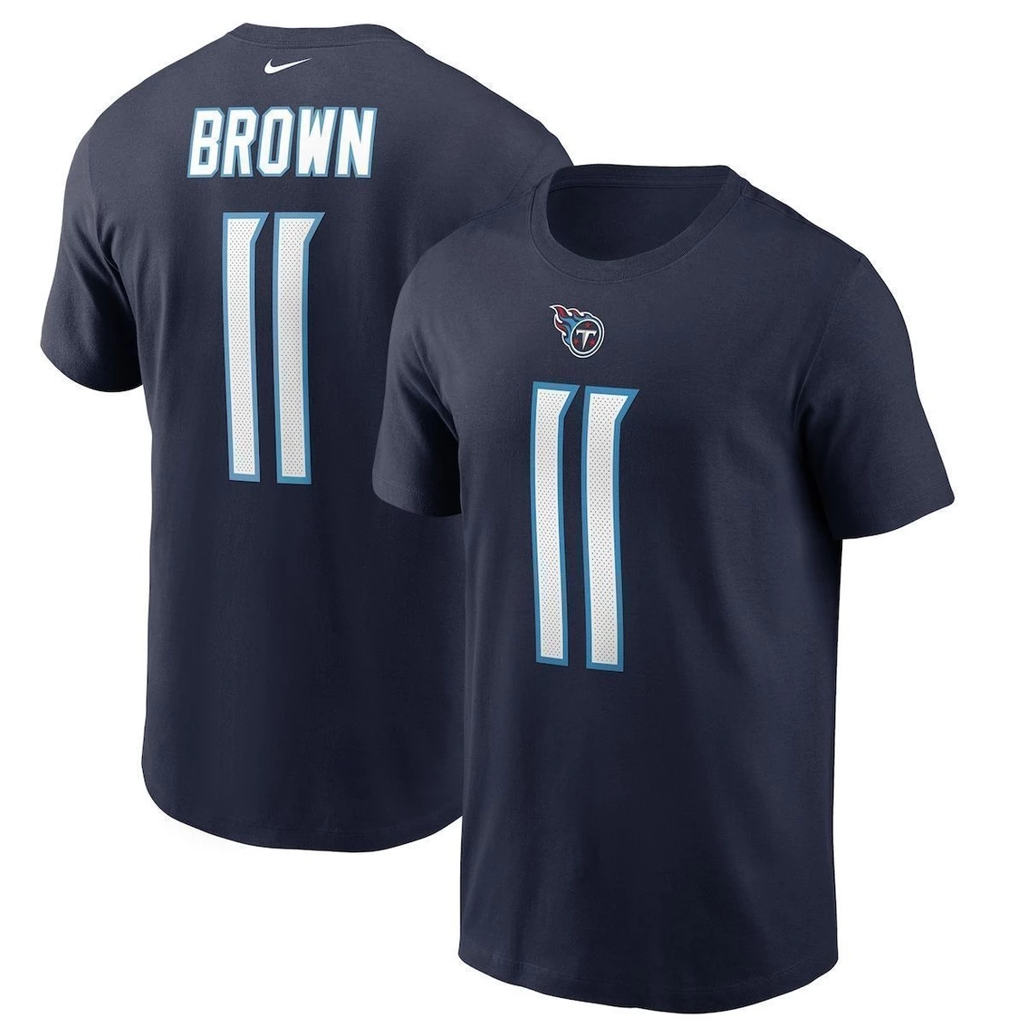 Nike Men's AJ Brown Navy Tennessee Titans Player Name & Number T-Shirt 3 Nike Men's AJ Brown Navy Tennessee Titans Player Name & Number T-Shirt