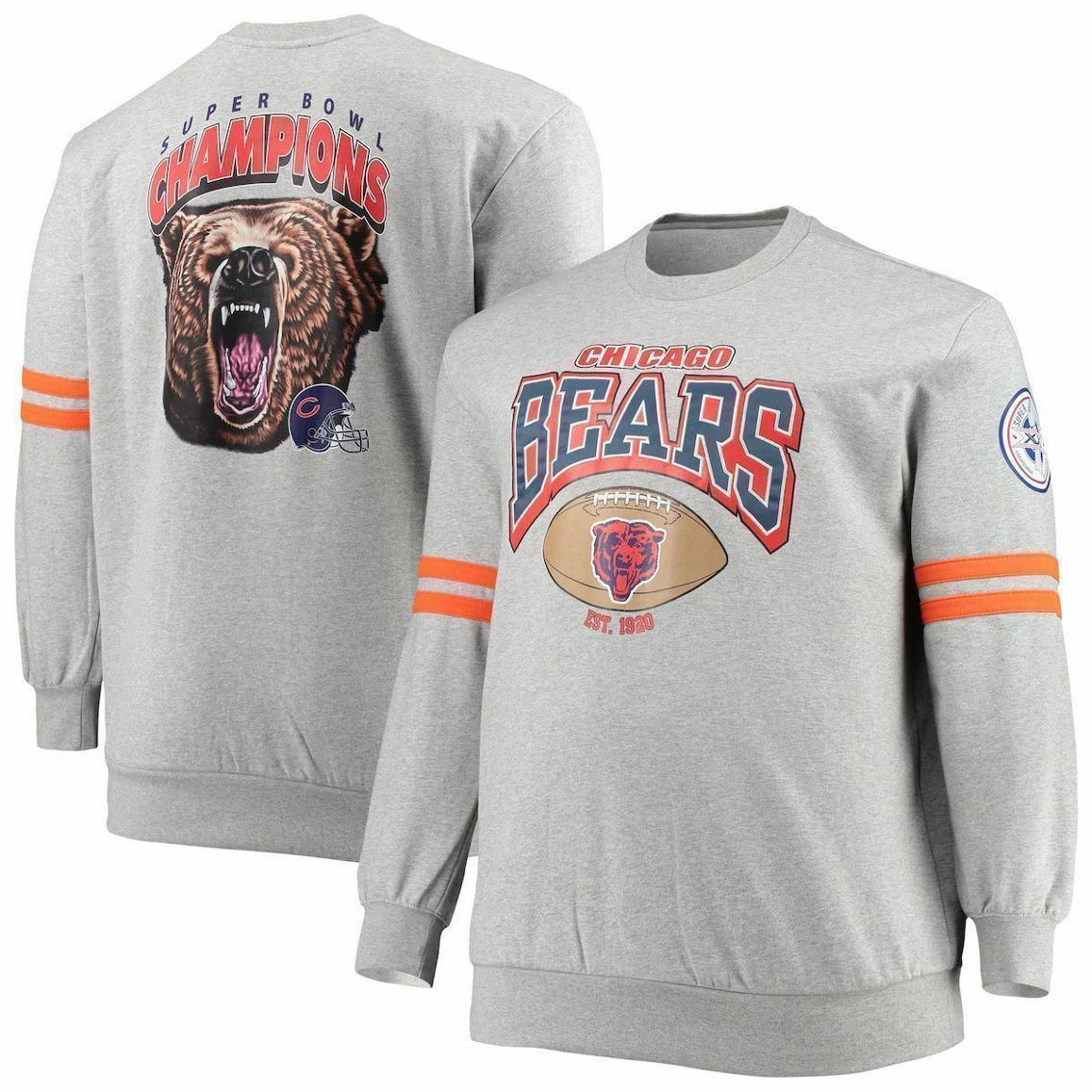 Mitchell & Ness Men's Heathered Gray Chicago Bears Big & Tall Allover Print Pullover Sweatshirt 3 Mitchell & Ness Men's Heathered Gray Chicago Bears Big & Tall Allover Print Pullover Sweatshirt