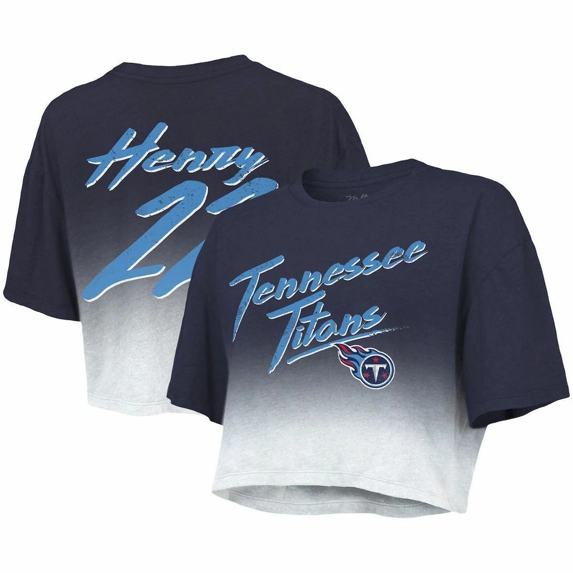 Majestic Threads Women's Threads Derrick Henry Navy/White Tennessee Titans Drip-Dye Player Name & Number Tri-Blend Crop T-Shirt 4 Majestic Threads Women's Threads Derrick Henry Navy/White Tennessee Titans Drip-Dye Player Name & Number Tri-Blend Crop T-Shirt - Image 2