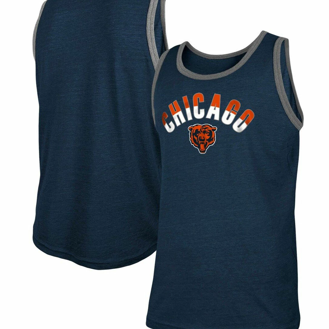 New Era Men's Heathered Navy Chicago Bears Ringer Tri-Blend Tank Top 3 New Era Men's Heathered Navy Chicago Bears Ringer Tri-Blend Tank Top
