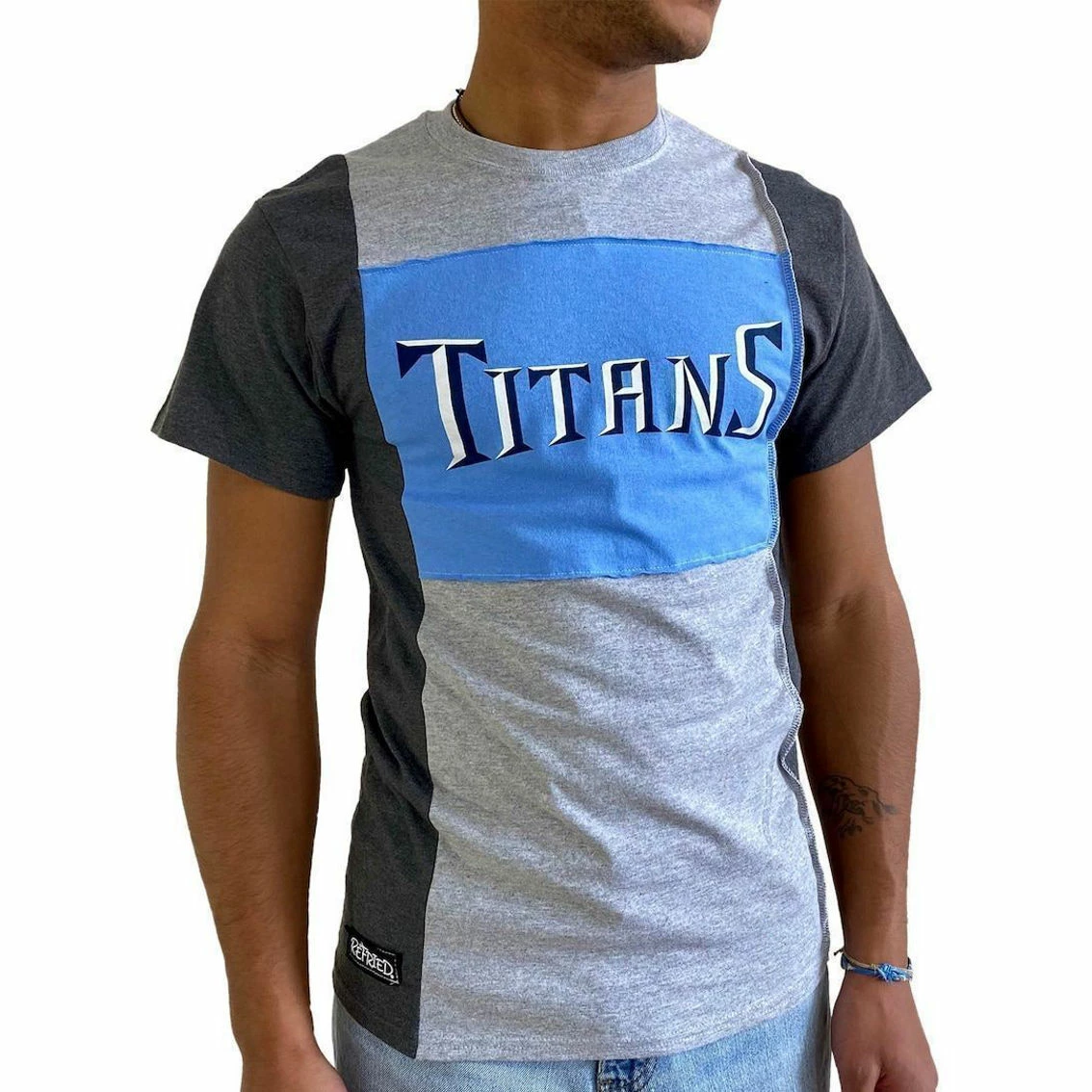Refried Apparel Men's Heather Gray Tennessee Titans Sustainable Split T-Shirt 4 Refried Apparel Men's Heather Gray Tennessee Titans Sustainable Split T-Shirt - Image 2