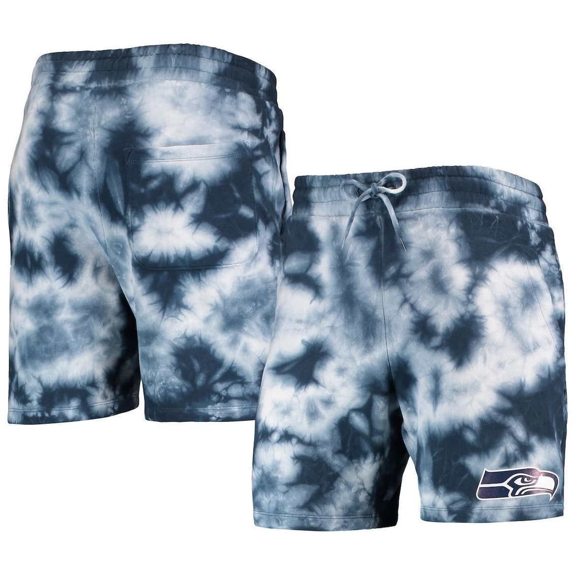 Men's New Era College Navy Seattle Seahawks Tie-Dye Shorts 3 Men's New Era College Navy Seattle Seahawks Tie-Dye Shorts