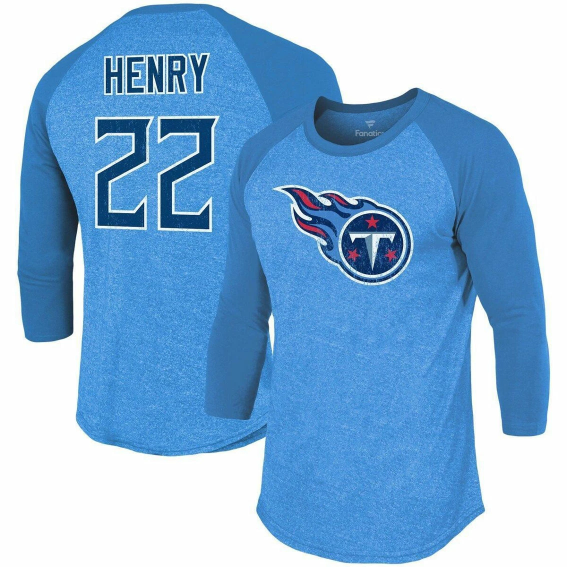 Majestic Threads Men's Derrick Henry Light Blue Tennessee Titans Team Player Name & Number Tri-Blend Raglan 3/4-Sleeve T-Shirt 4 Majestic Threads Men's Derrick Henry Light Blue Tennessee Titans Team Player Name & Number Tri-Blend Raglan 3/4-Sleeve T-Shirt - Image 2