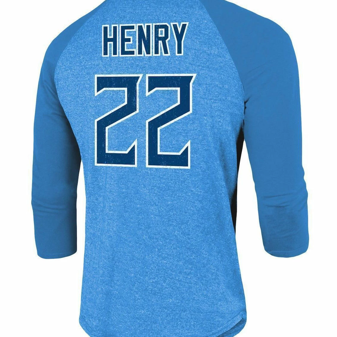 Majestic Threads Men's Derrick Henry Light Blue Tennessee Titans Team Player Name & Number Tri-Blend Raglan 3/4-Sleeve T-Shirt 6 Majestic Threads Men's Derrick Henry Light Blue Tennessee Titans Team Player Name & Number Tri-Blend Raglan 3/4-Sleeve T-Shirt - Image 4