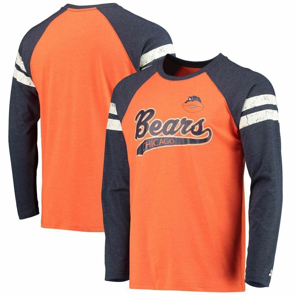 Men's Starter Orange/Navy Chicago Bears Throwback League Raglan Long Sleeve Tri-Blend T-Shirt 4 Men's Starter Orange/Navy Chicago Bears Throwback League Raglan Long Sleeve Tri-Blend T-Shirt - Image 2