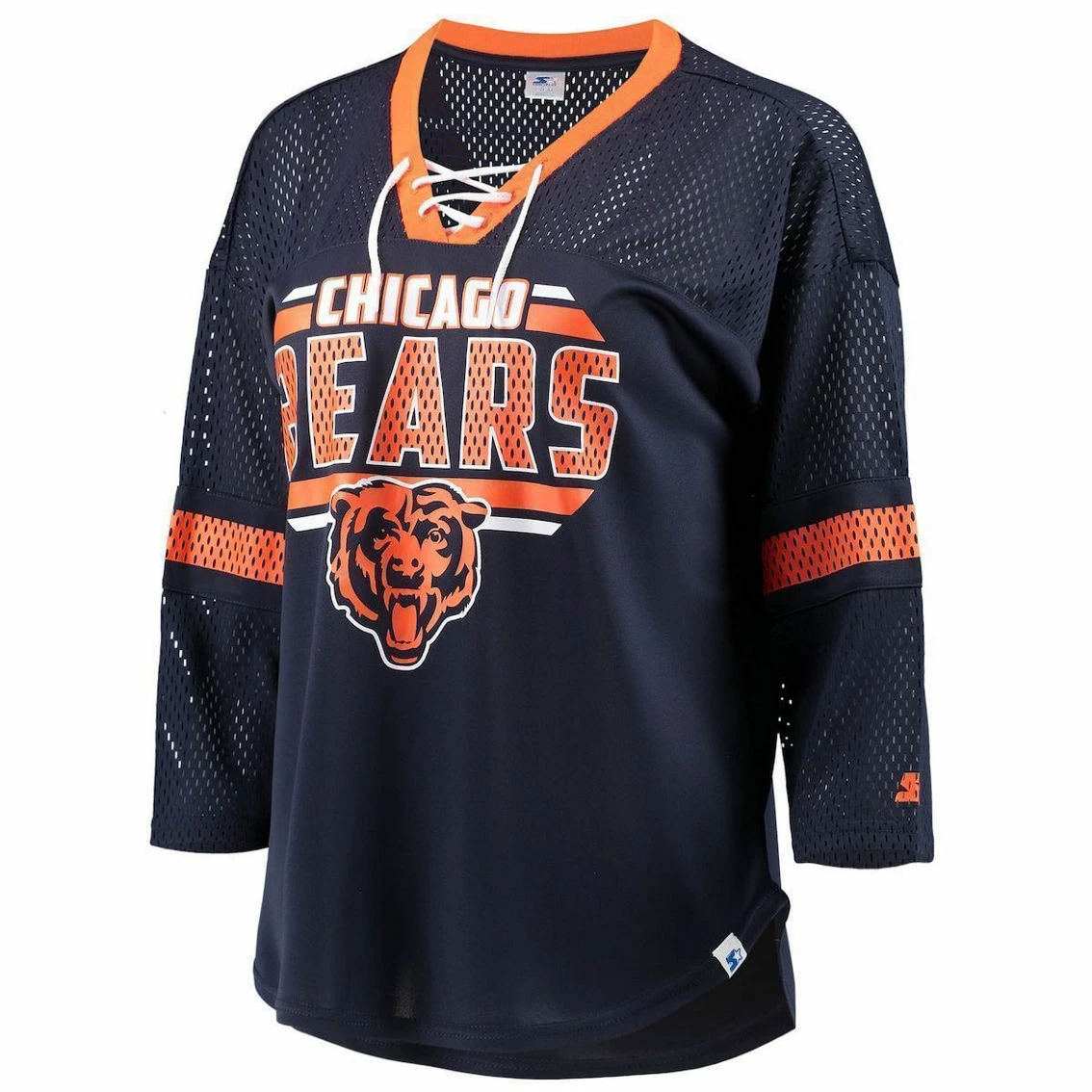 Starter Women's Navy Chicago Bears Lead Game Lace-Up V-Neck 3/4-Sleeve T-Shirt 5 Starter Women's Navy Chicago Bears Lead Game Lace-Up V-Neck 3/4-Sleeve T-Shirt - Image 3
