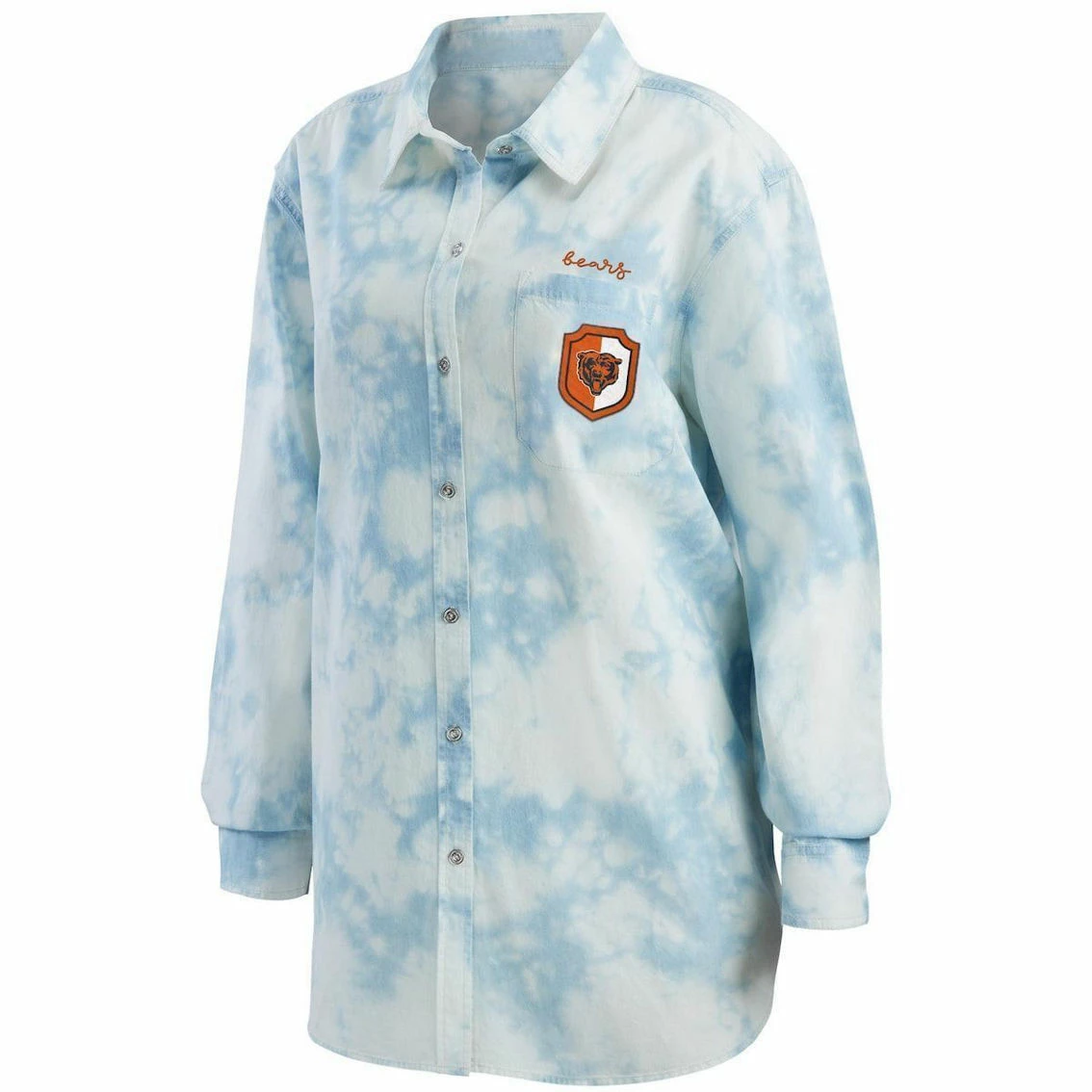 WEAR By Erin Andrews Women's Denim Chicago Bears Chambray Acid-Washed Long Sleeve Button-Up Shirt 5 WEAR By Erin Andrews Women's Denim Chicago Bears Chambray Acid-Washed Long Sleeve Button-Up Shirt - Image 3
