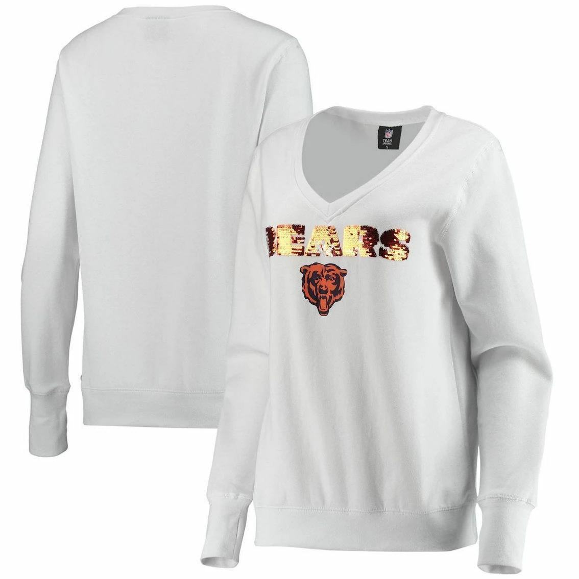 Cuce Women's White Chicago Bears Victory V-Neck Pullover Sweatshirt 3 Cuce Women's White Chicago Bears Victory V-Neck Pullover Sweatshirt