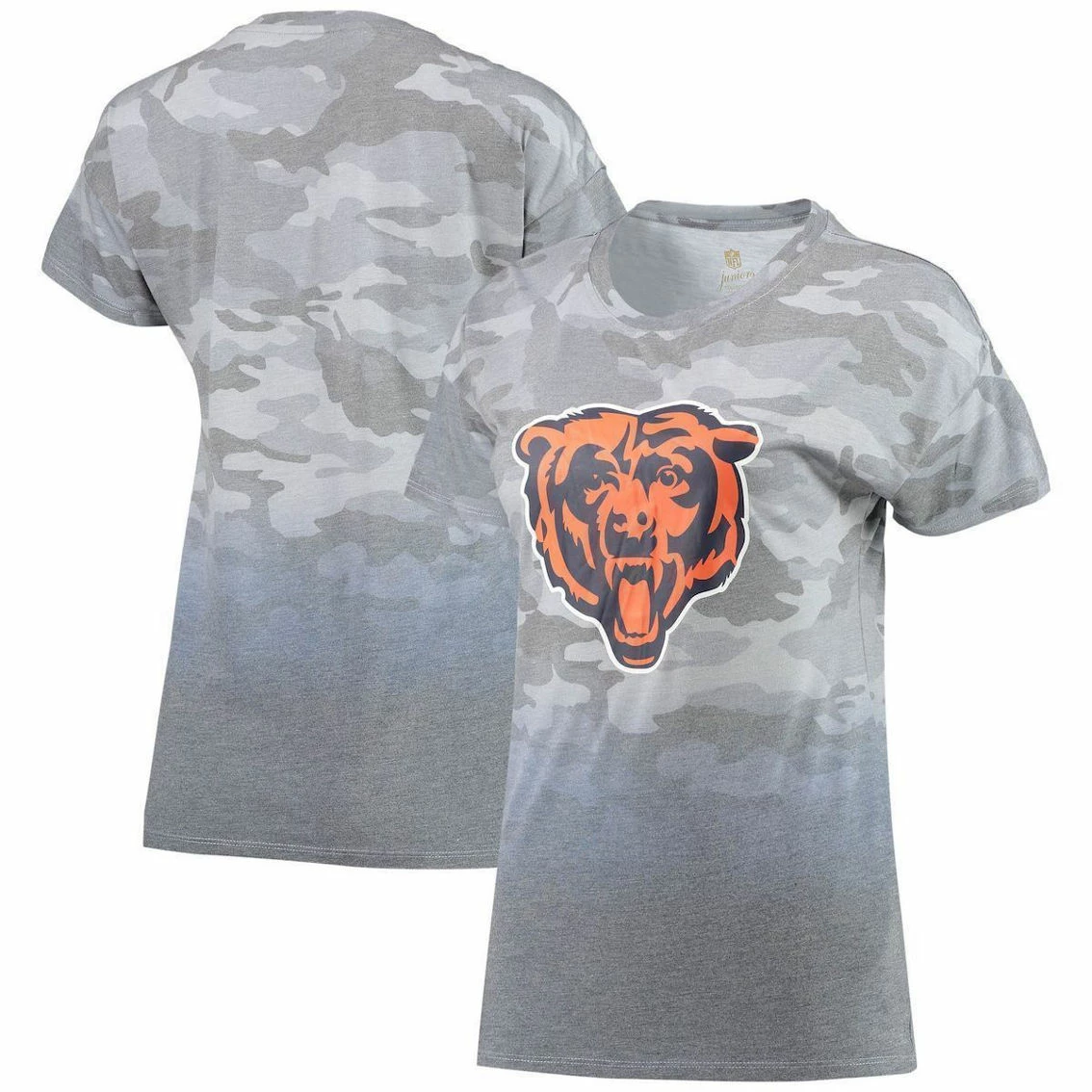 Outerstuff Juniors Gray/Navy Chicago Bears Beth Camo Dip-Dye T-Shirt 4 Outerstuff Juniors Gray/Navy Chicago Bears Beth Camo Dip-Dye T-Shirt - Image 2
