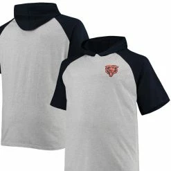 Profile Men's Heathered Gray/Navy Chicago Bears Big & Tall Raglan Short Sleeve Pullover Hoodie
