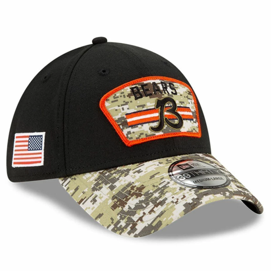 Men's New Era Black/Camo Chicago Bears 2021 Salute To Service B 39THIRTY Flex Hat 4 Men's New Era Black/Camo Chicago Bears 2021 Salute To Service B 39THIRTY Flex Hat - Image 2