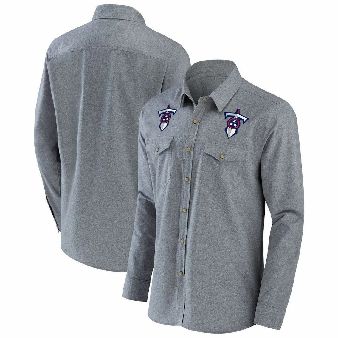 NFL X Darius Rucker Collection By Fanatics Men's Gray Tennessee Titans Chambray Button-Up Long Sleeve Shirt 3 NFL X Darius Rucker Collection By Fanatics Men's Gray Tennessee Titans Chambray Button-Up Long Sleeve Shirt