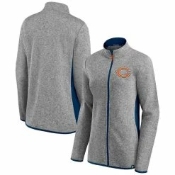 Women's Fanatics Branded Heathered Gray/Navy Chicago Bears Block Party Primary Logo Full-Zip Jacket