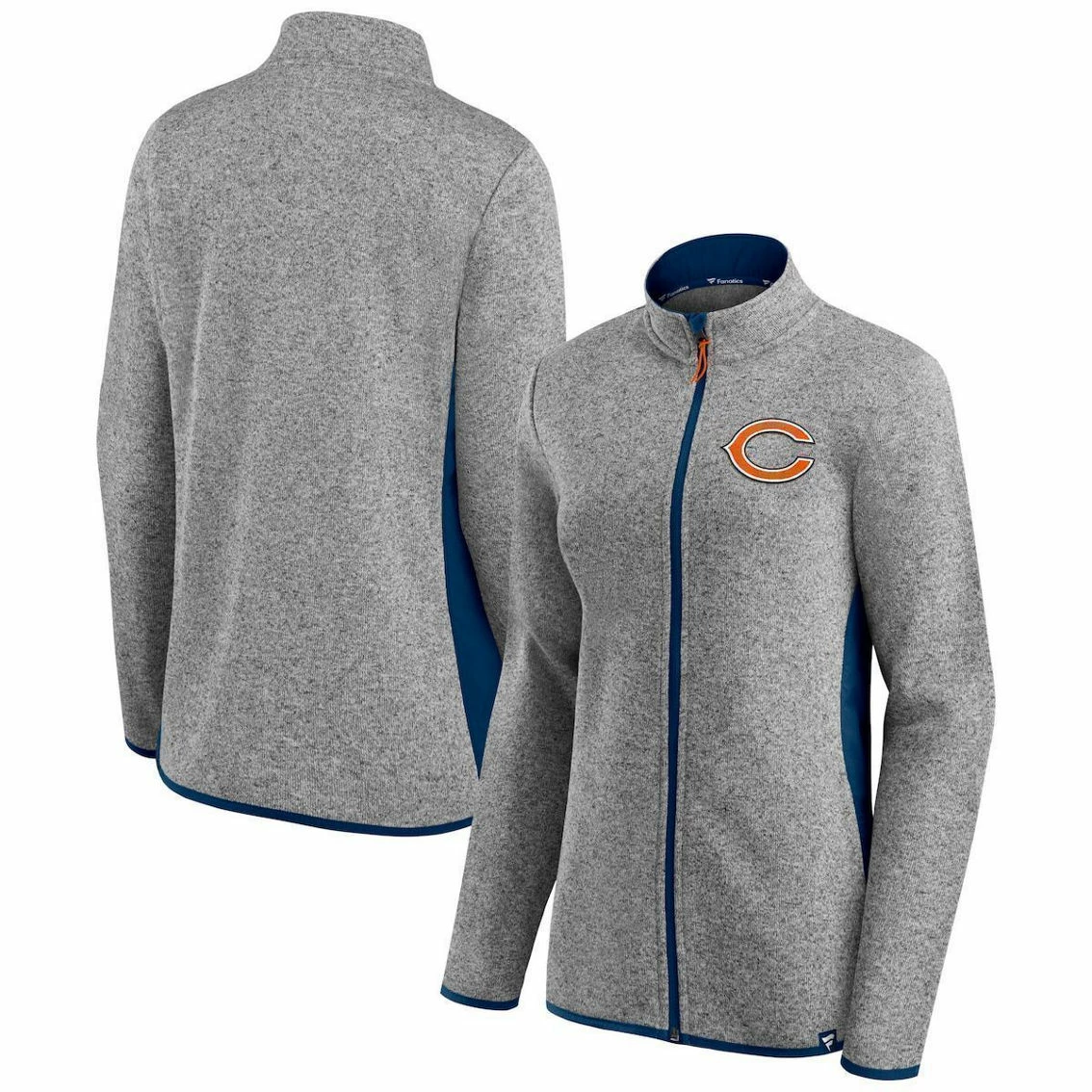 Women's Fanatics Branded Heathered Gray/Navy Chicago Bears Block Party Primary Logo Full-Zip Jacket 3 Women's Fanatics Branded Heathered Gray/Navy Chicago Bears Block Party Primary Logo Full-Zip Jacket