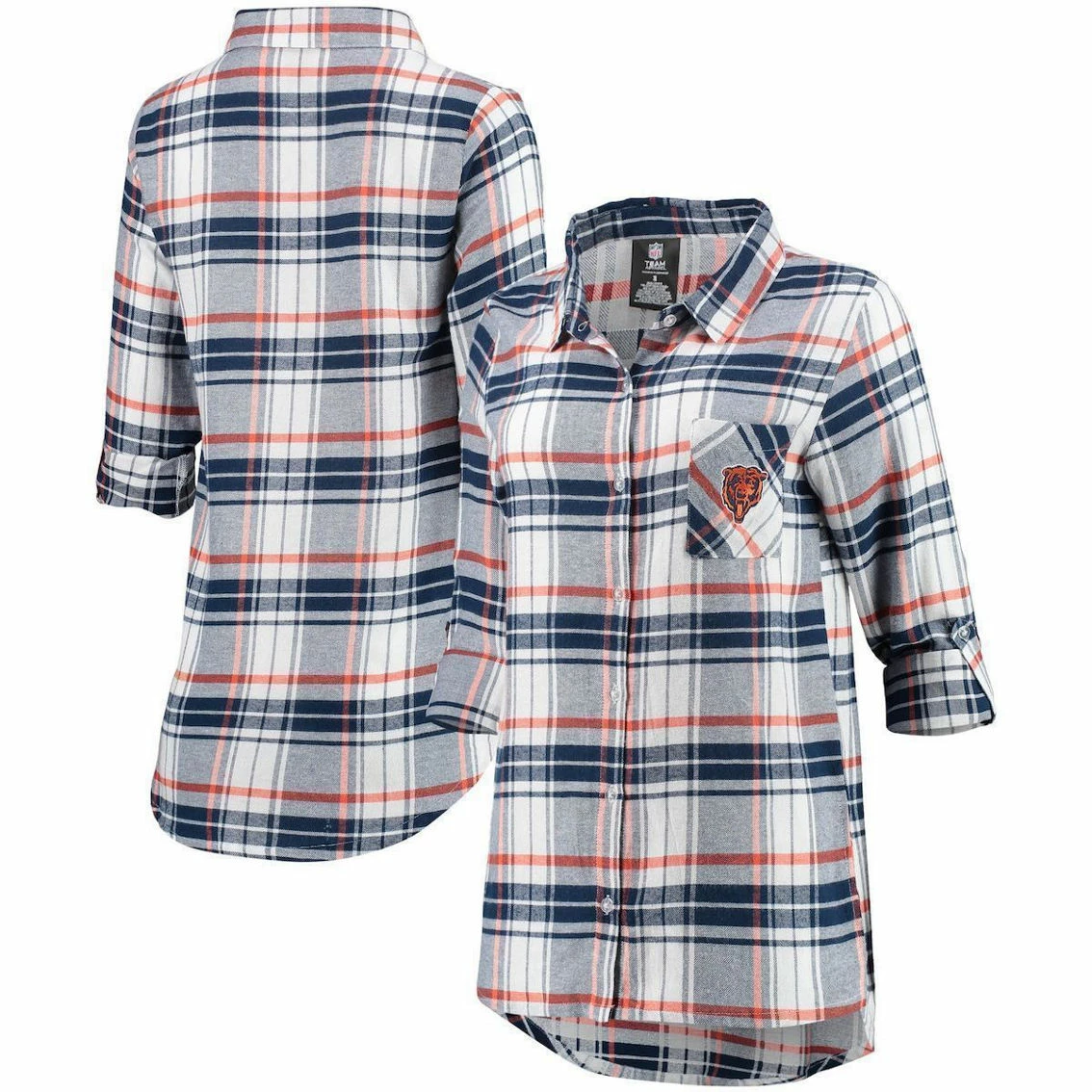 Concepts Sport Women's Navy/Orange Chicago Bears Accolade Flannel Long Sleeve Button-Up Nightshirt 4 Concepts Sport Women's Navy/Orange Chicago Bears Accolade Flannel Long Sleeve Button-Up Nightshirt - Image 2