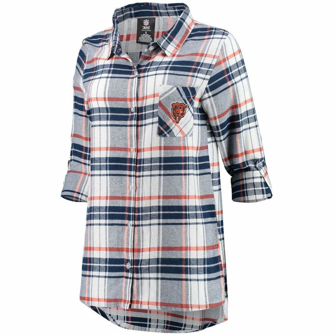 Concepts Sport Women's Navy/Orange Chicago Bears Accolade Flannel Long Sleeve Button-Up Nightshirt 5 Concepts Sport Women's Navy/Orange Chicago Bears Accolade Flannel Long Sleeve Button-Up Nightshirt - Image 3