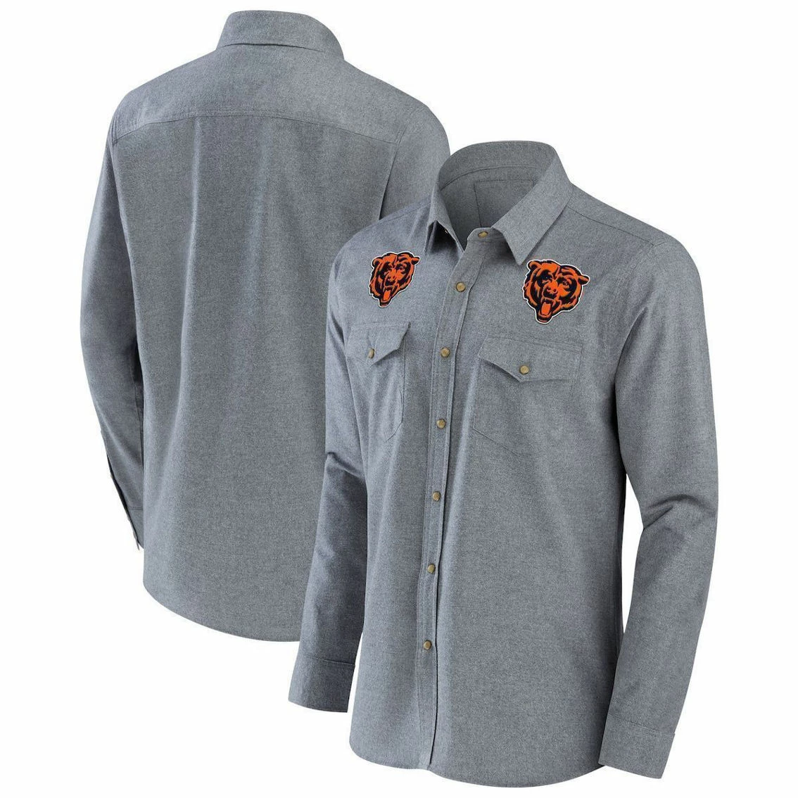 NFL X Darius Rucker Collection By Fanatics Men's Gray Chicago Bears Chambray Button-Up Long Sleeve Shirt 4 NFL X Darius Rucker Collection By Fanatics Men's Gray Chicago Bears Chambray Button-Up Long Sleeve Shirt - Image 2