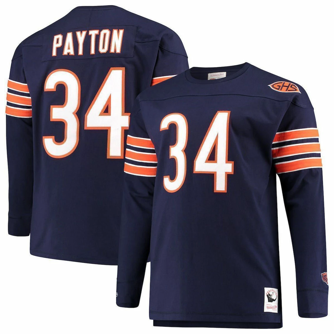 Men's Mitchell & Ness Walter Payton Navy Chicago Bears Big & Tall Retired Player Name & Number Long Sleeve Top 4 Men's Mitchell & Ness Walter Payton Navy Chicago Bears Big & Tall Retired Player Name & Number Long Sleeve Top - Image 2