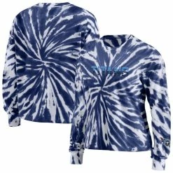 WEAR By Erin Andrews Women's Navy Tennessee Titans Tie-Dye Cropped Long Sleeve T-Shirt