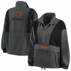 Women's WEAR By Erin Andrews Charcoal Chicago Bears Popover Packable Half-Zip Jacket