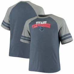 Fanatics Branded Men's Navy/Heathered Gray Tennessee Titans Big & Tall Two-Stripe Tri-Blend Raglan T-Shirt