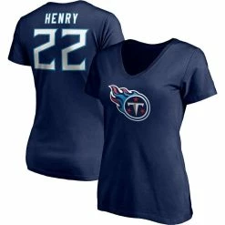 Fanatics Branded Women's Derrick Henry Navy Tennessee Titans Player Icon Name & Number V-Neck T-Shirt