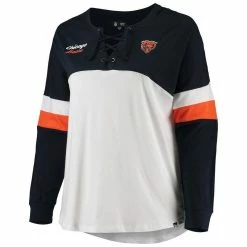 New Era Women's White/Navy Chicago Bears Plus Size Athletic Varsity Lace-Up V-Neck Long Sleeve T-Shirt -Fanatics DSCO1140227398 3550 ALT2