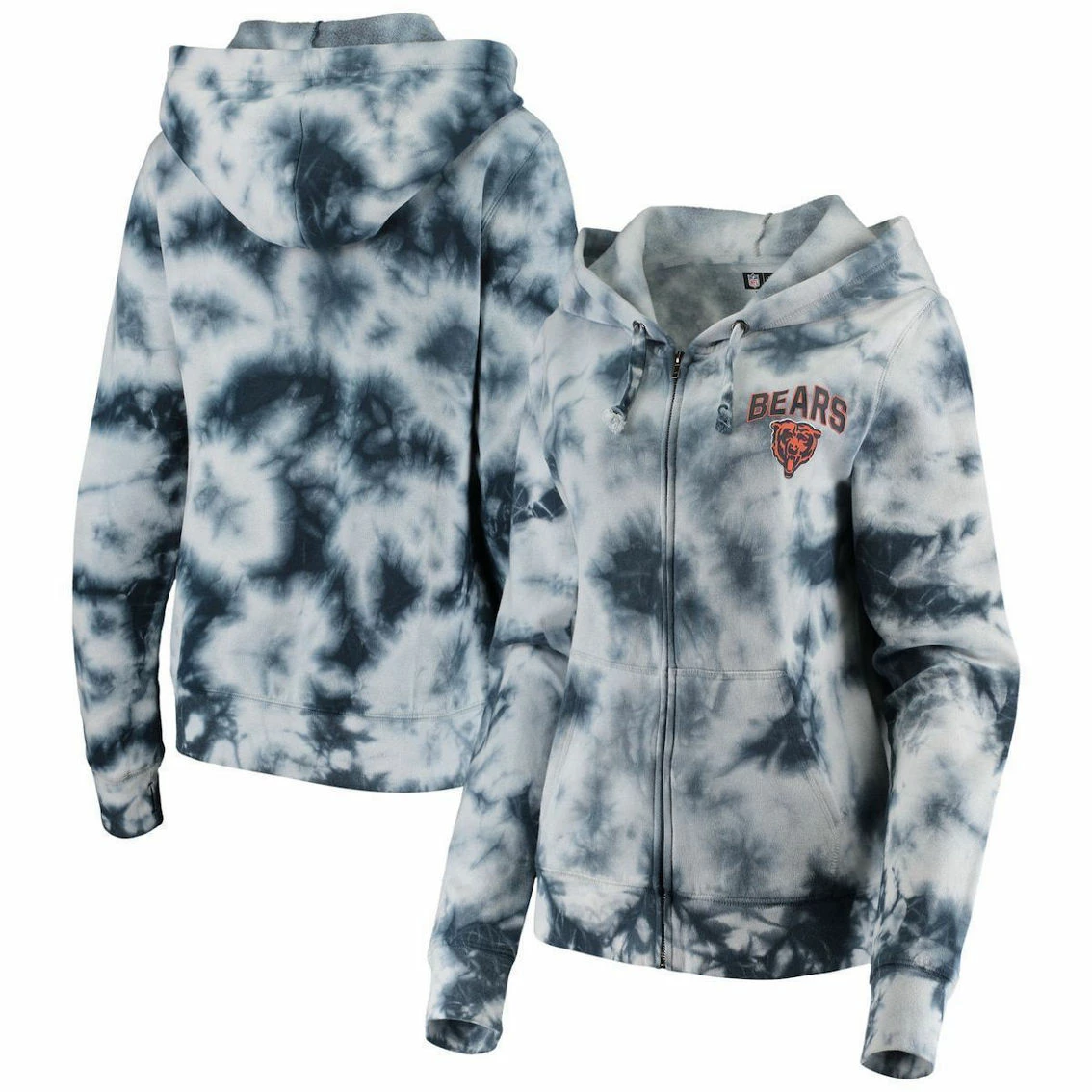 New Era Women's Navy Chicago Bears Tie Dye Fleece Full-Zip Hoodie 3 New Era Women's Navy Chicago Bears Tie Dye Fleece Full-Zip Hoodie