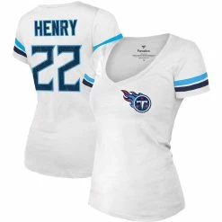 Majestic Threads Women's Derrick Henry White Tennessee Titans Fashion Player Name & Number V-Neck T-Shirt