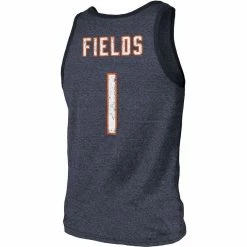 Men's Majestic Threads Justin Fields Heathered Navy Chicago Bears Player Name & Number Tri-Blend Tank Top -Fanatics DSCO1140295817 SXT5 ALT3