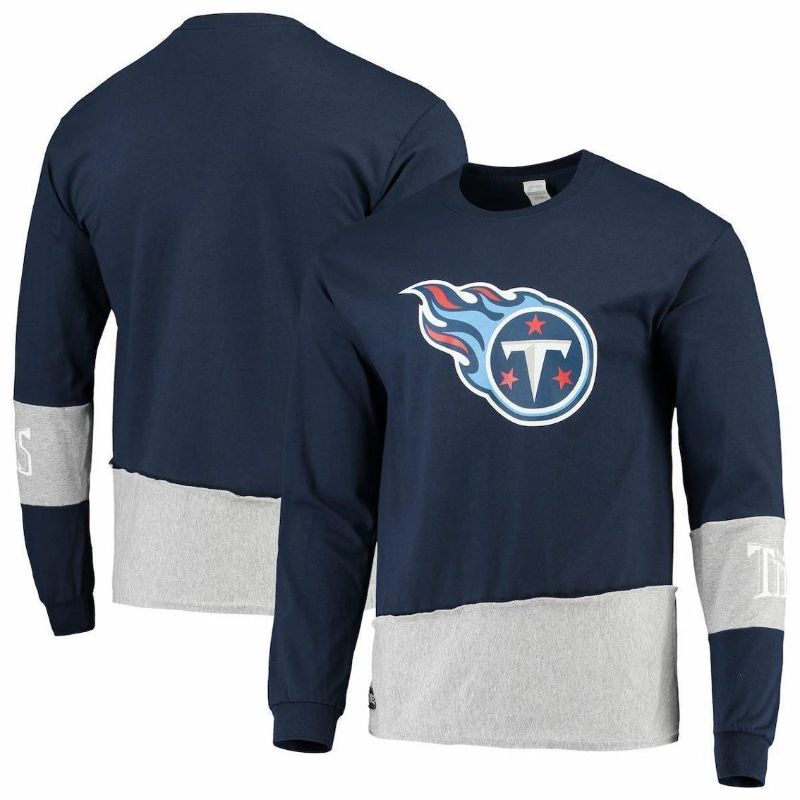 Refried Apparel Men's Navy/Gray Tennessee Titans Sustainable Upcycled Angle Long Sleeve T-Shirt 3 Refried Apparel Men's Navy/Gray Tennessee Titans Sustainable Upcycled Angle Long Sleeve T-Shirt