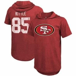 Majestic Threads Men's Threads George Kittle Heathered Scarlet San Francisco 49ers Name & Number Tri-Blend Hoodie T-Shirt