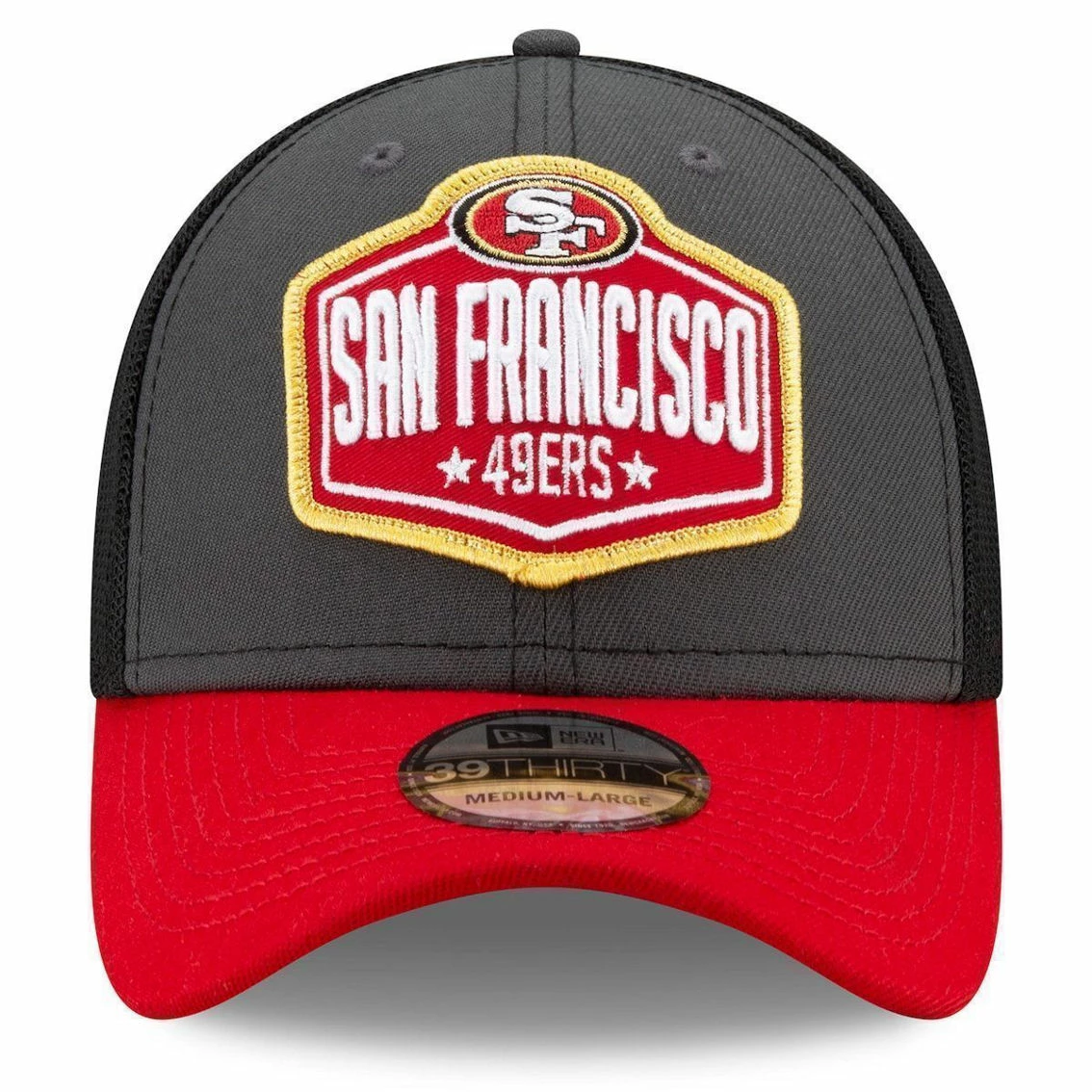 New Era Men's Graphite/Scarlet San Francisco 49ers 2021 NFL Draft Trucker 39THIRTY Flex Hat 5 New Era Men's Graphite/Scarlet San Francisco 49ers 2021 NFL Draft Trucker 39THIRTY Flex Hat - Image 3