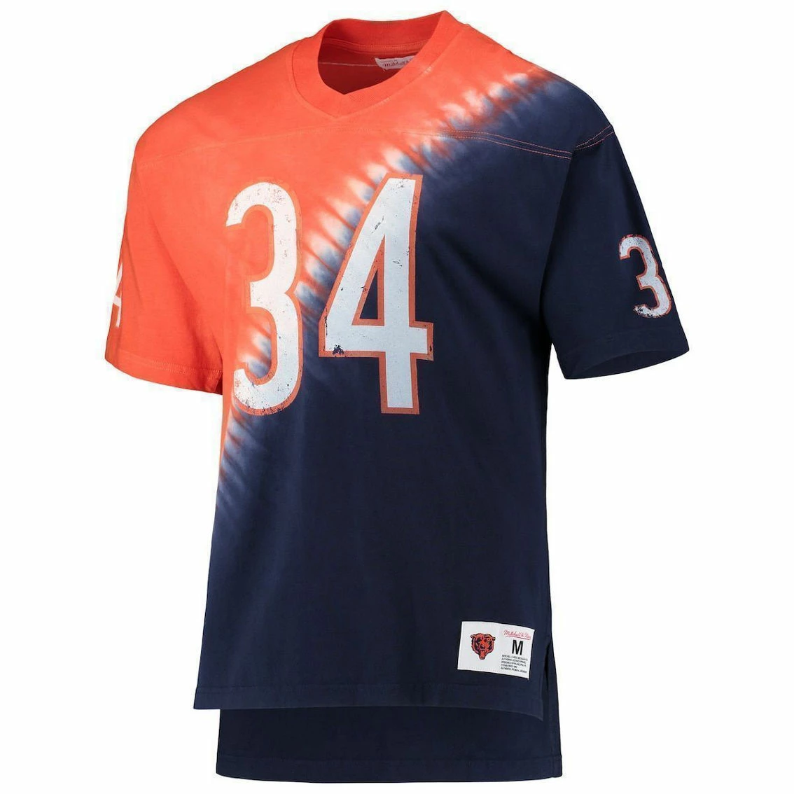 Mitchell & Ness Men's Walter Payton Orange/Navy Chicago Bears Retired Player Name & Number Diagonal Tie-Dye V-Neck T-Shirt 5 Mitchell & Ness Men's Walter Payton Orange/Navy Chicago Bears Retired Player Name & Number Diagonal Tie-Dye V-Neck T-Shirt - Image 3